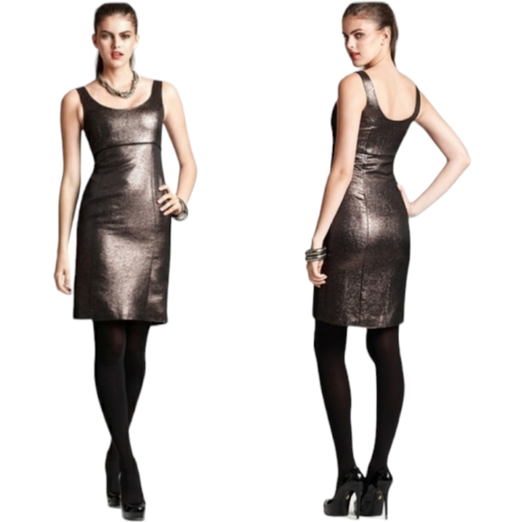Trina Turk Garreth Wool Blend Metallic Bronze Empire Waist Sheath Dress NWT - Picture 2 of 9